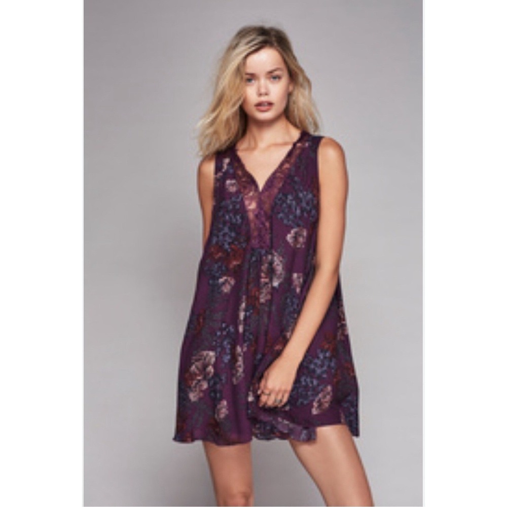 Francesca's Mini Dress Women Medium Purple Excellent Boho Burnout Velvet Floral